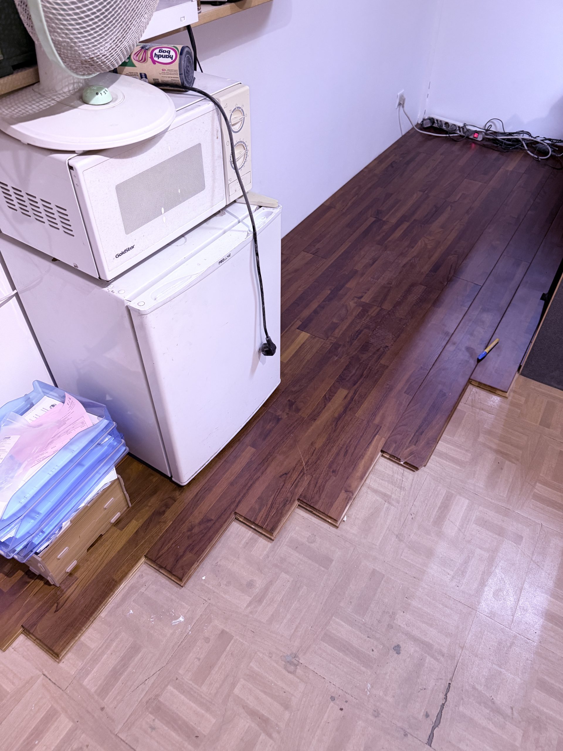 Avancement du parquet côté bureau
